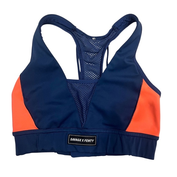 Savage x Fenty Medium Impact Racerback Sports Bra 2pc Bundle Black & Navy Neon - Picture 4 of 11